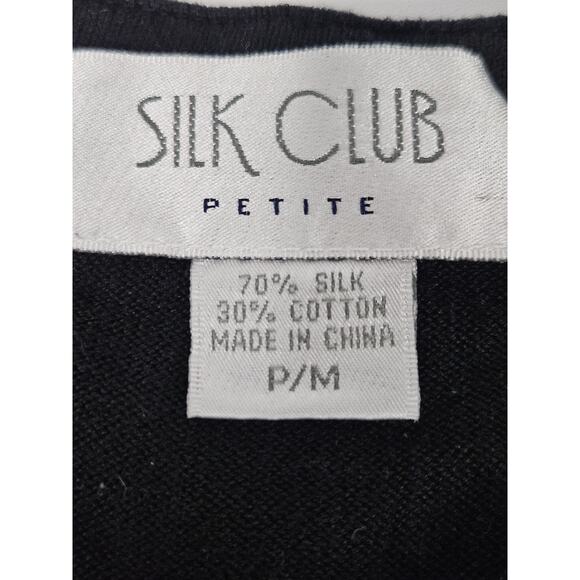 Silk Club Black Silk Cardigan Beaded Embroidered Holiday Sweater Petite Medium - Picture 7 of 7